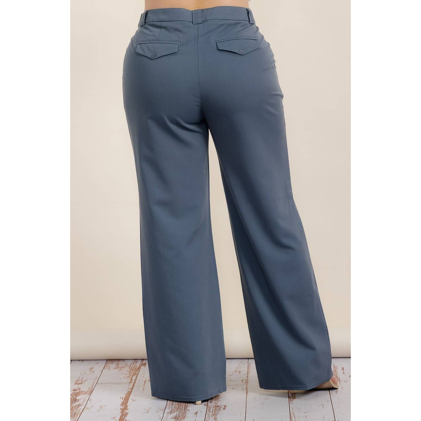PLUS SIZE BUTTON TAB STRAIGHT LEG TROUSER PANTS