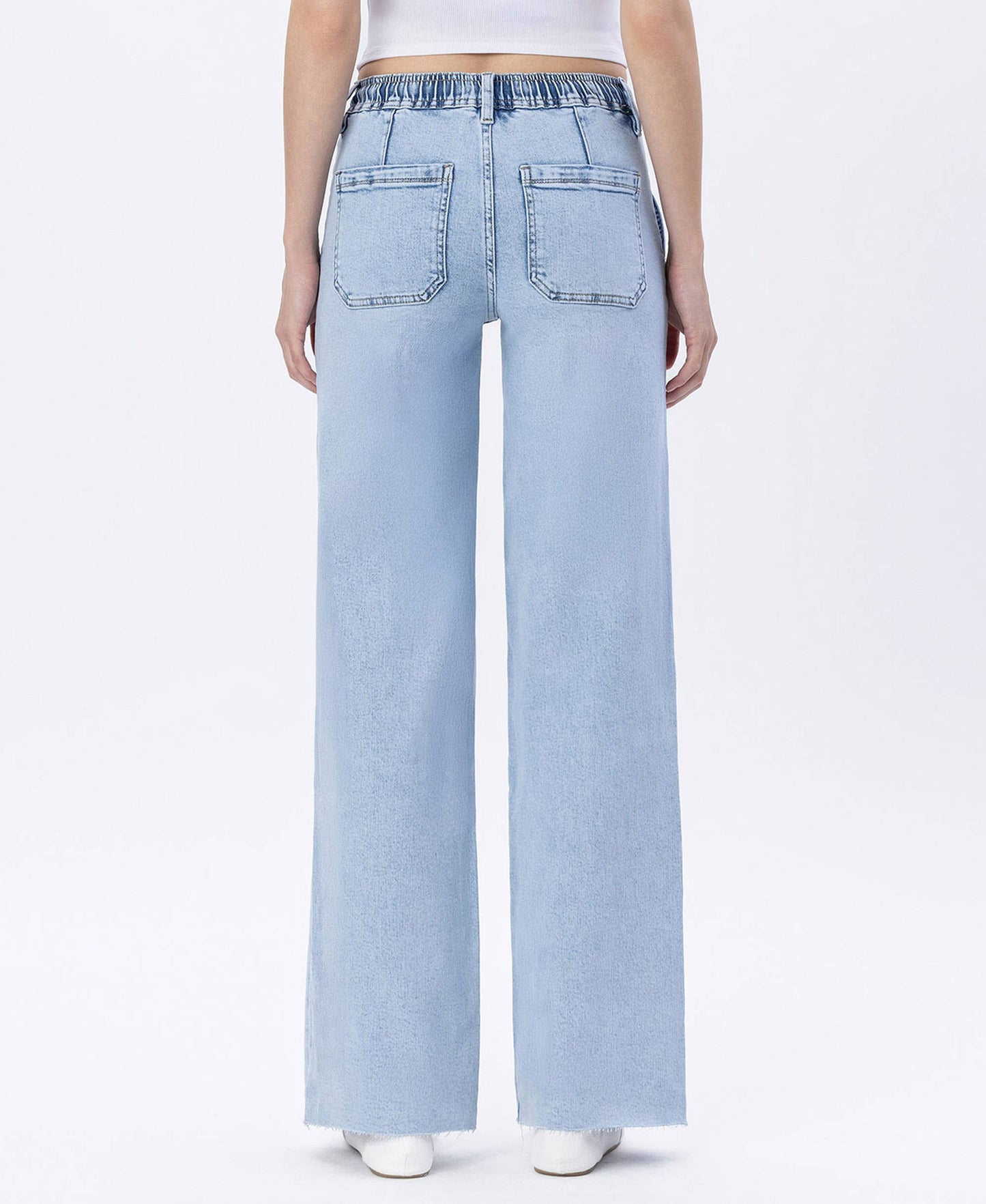 HIGH RISE DRAWSTRING WAISTBAND WIDE LEG JEANS LV1902
