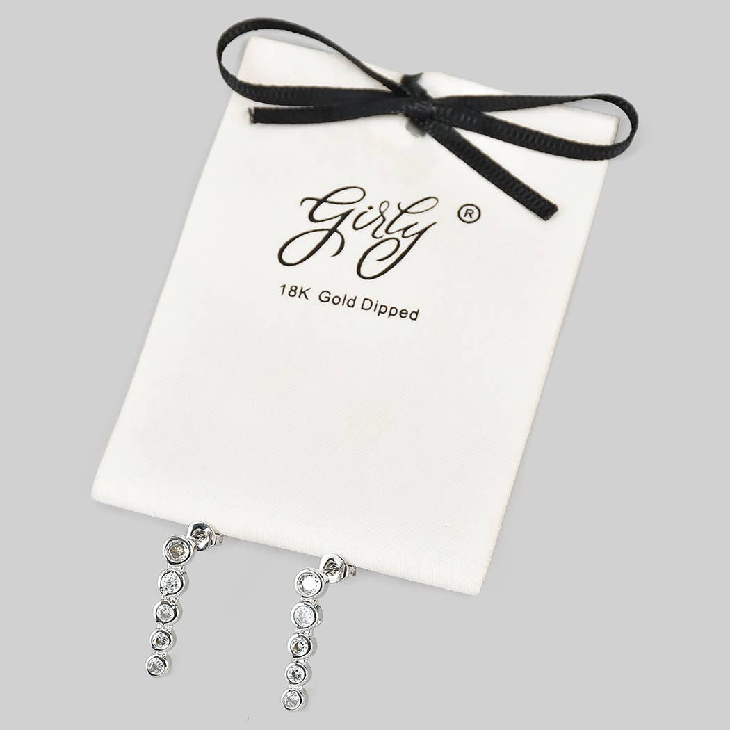 18K GOLD DIPPED ROUND CZ BAR DROP EARRINGS