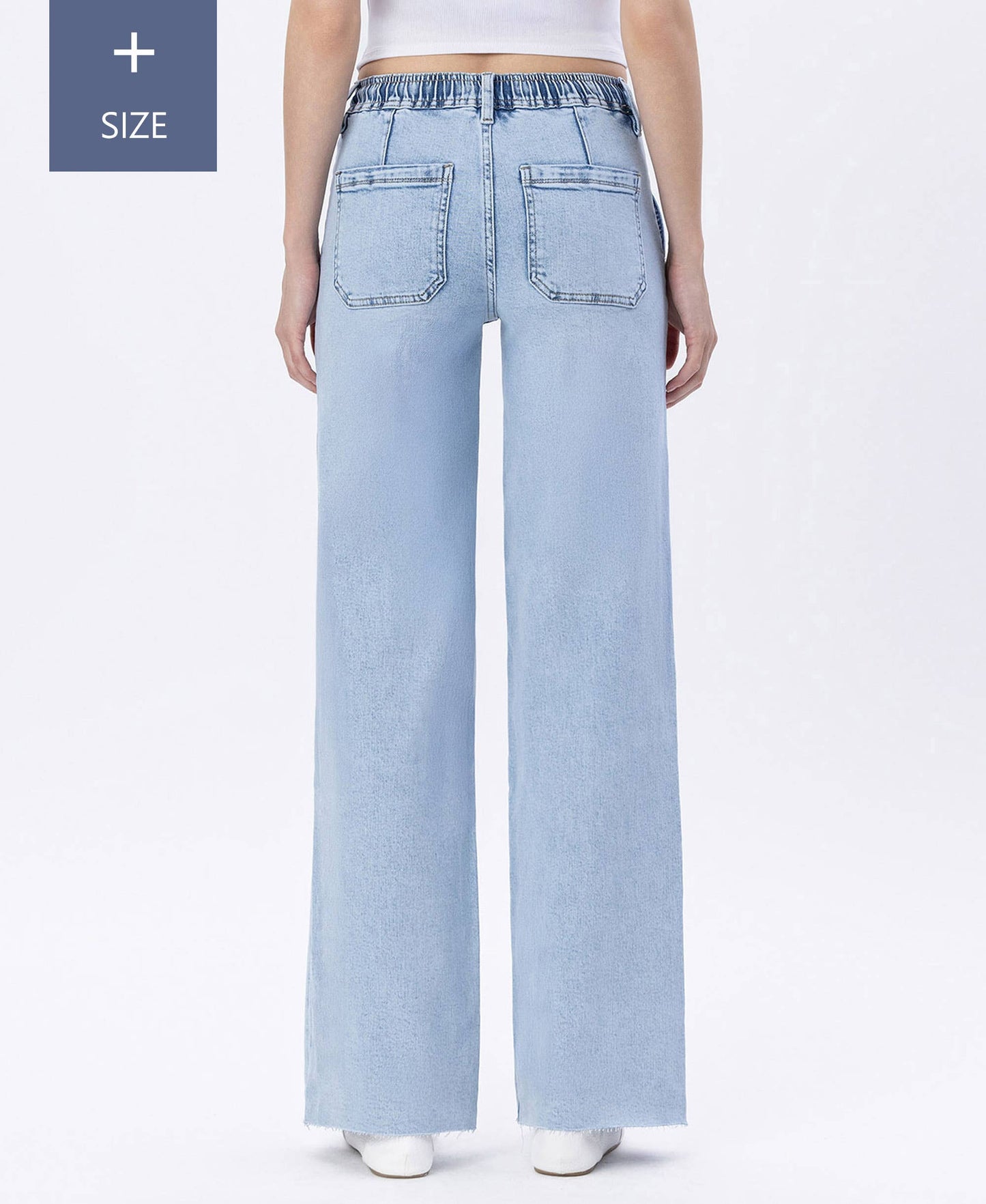 PLUS HIGH RISE DRAWSTRING WAISTBAND WIDE LEG JEANS LV1902-P