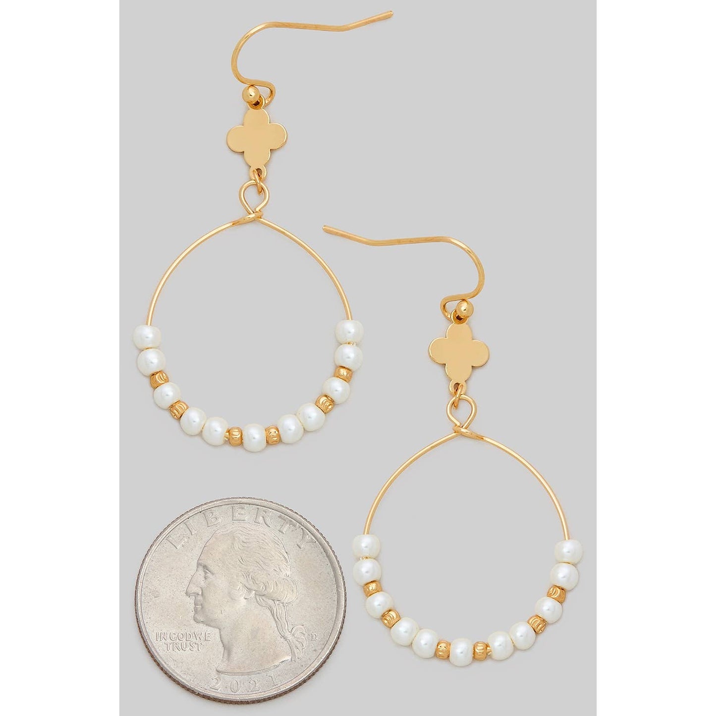 WIRE HOOPS WITH SHAMROCK AND PEARLY BEADS