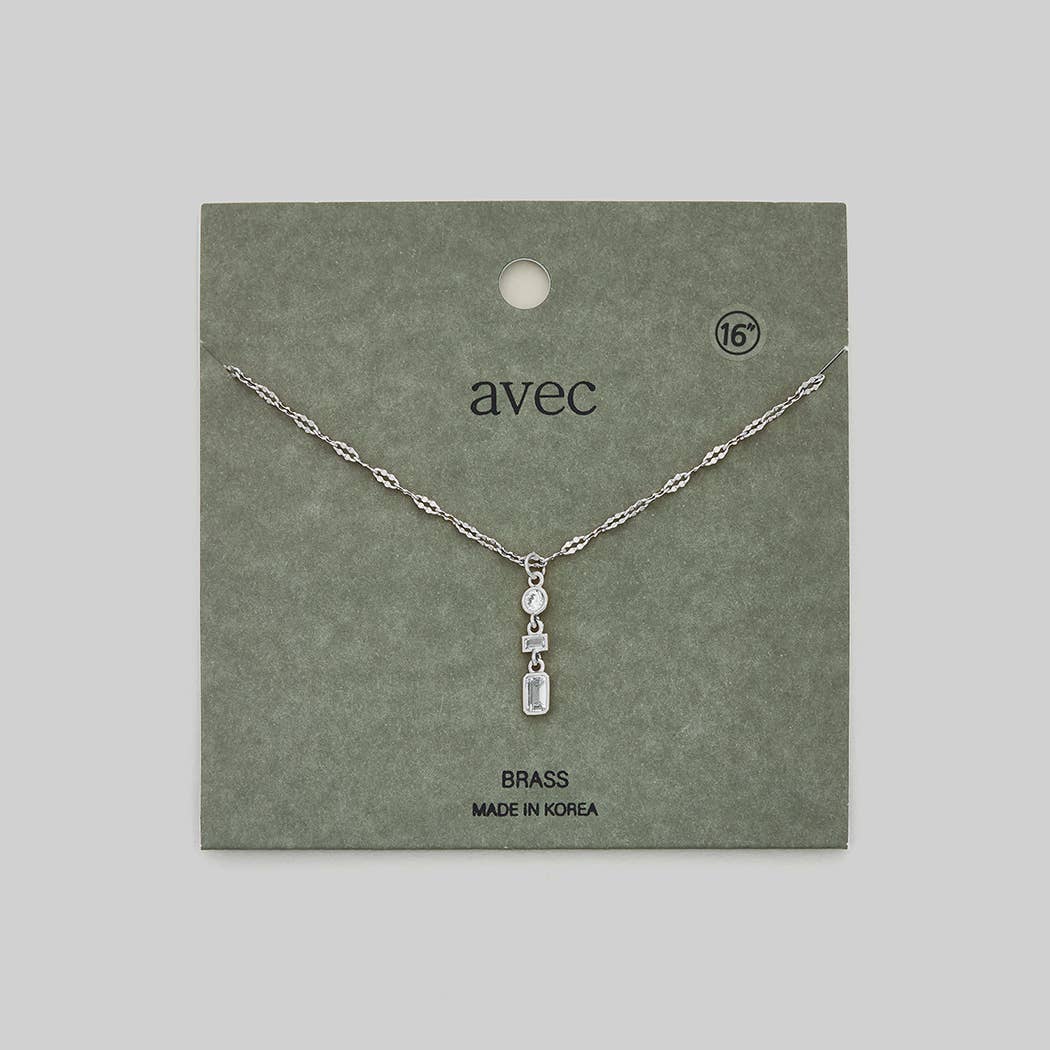 ROUND BAGUETTE CZ THREE DROP PENDANT NECKLACE