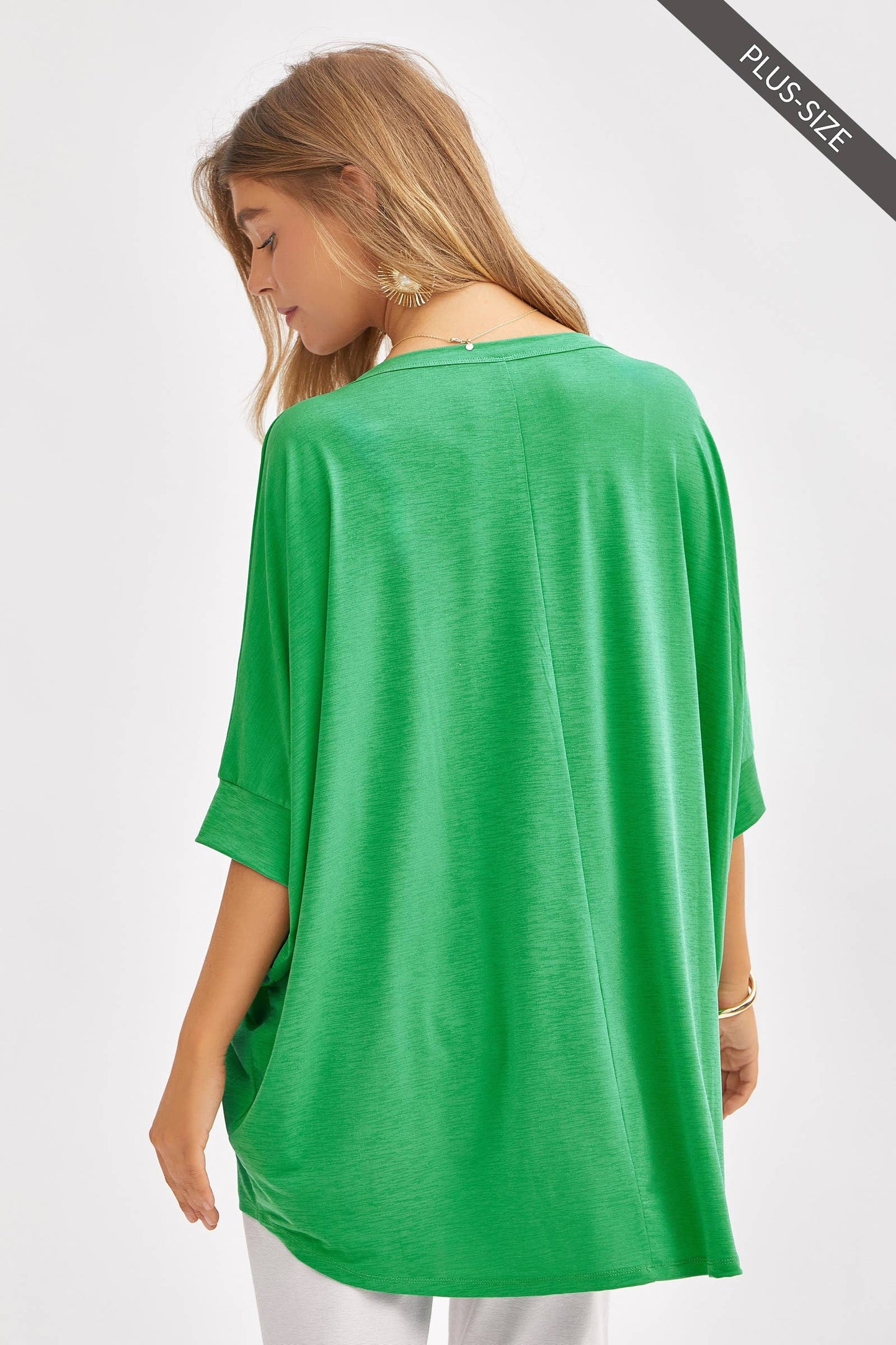 PLUS SIZE Relaxed Banded Dolman Sleeve Poncho-Like Tunic Top