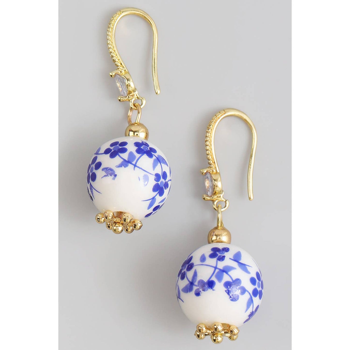 FLORAL PORCELAIN BEADED DROP EARRINGS WITH CZ