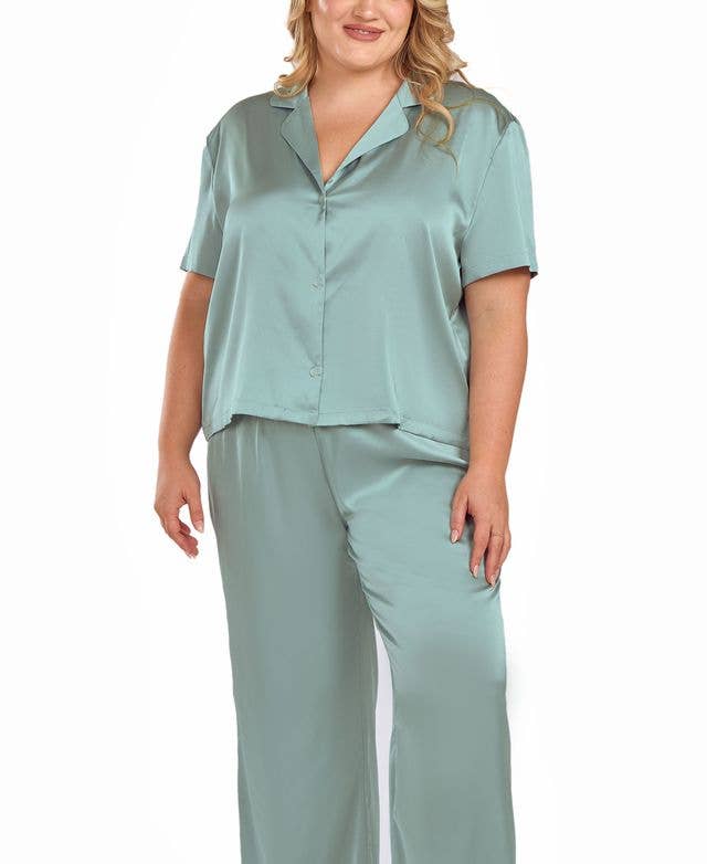 Camille Plus Size Sage Stretch Satin Gown