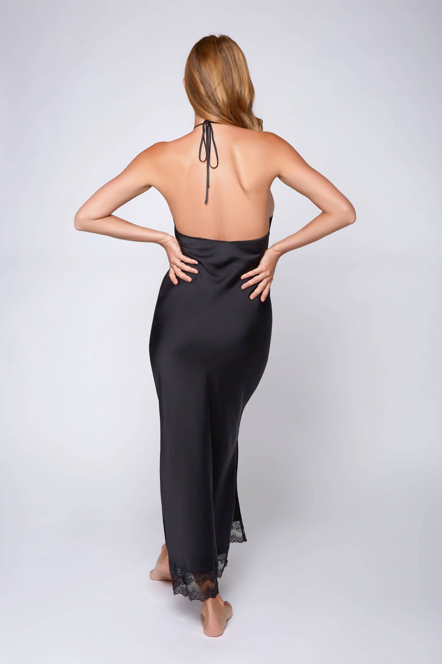 Tess Plus Size Stretch Satin Long Robe with Lace