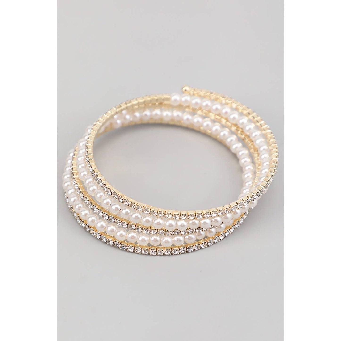SPIRAL STRETCH CZ PEARLY BEADED BRACELET