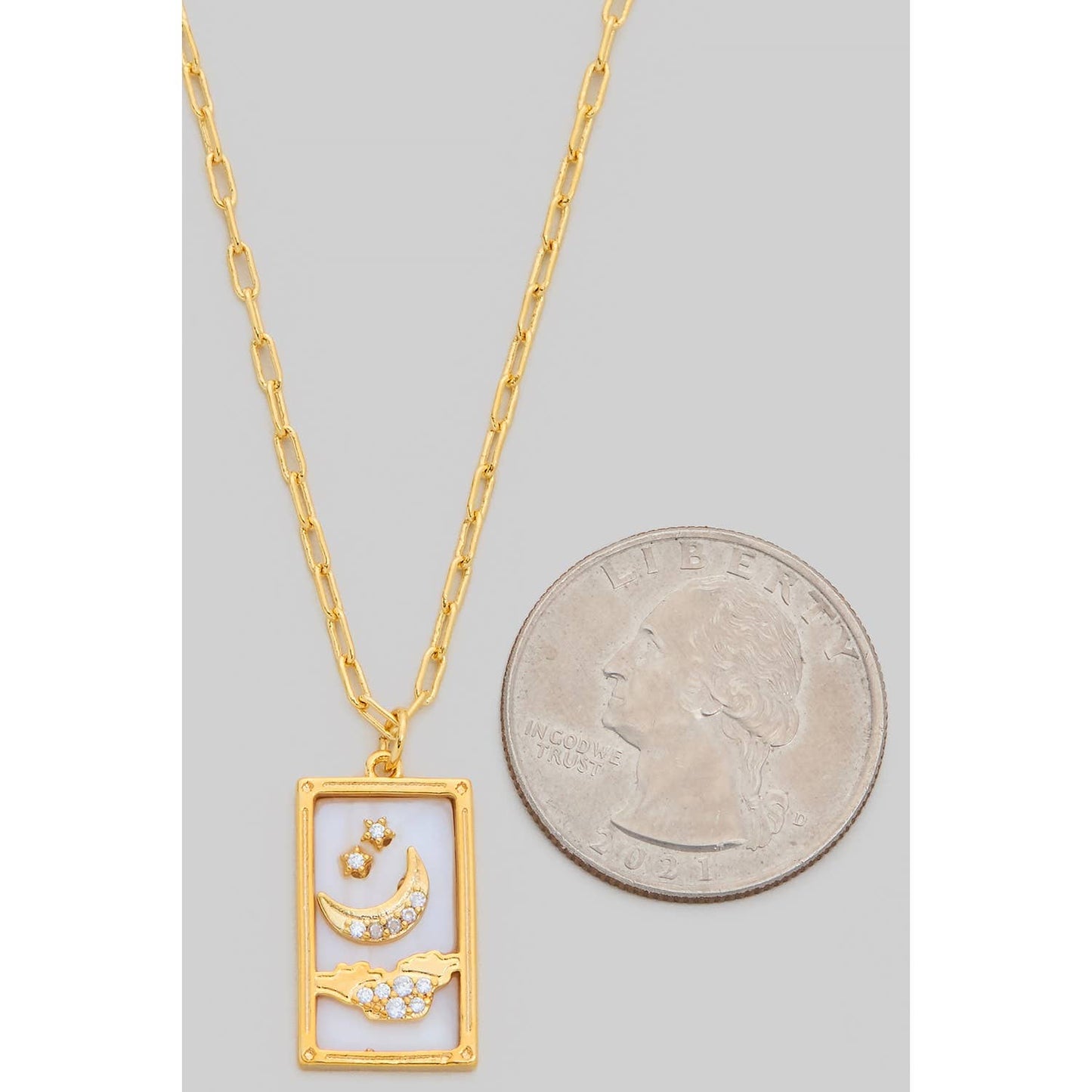 MOP MOON AND STARS PENDANT GOLD DIPPED NECKLACE