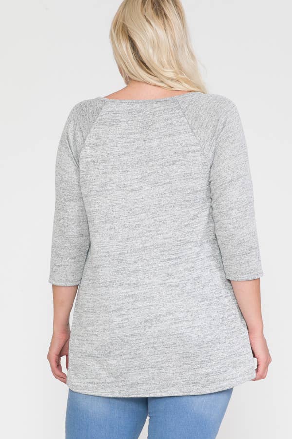 Plus Size 3/4 Sleeve "Think Happy" Graphic Top