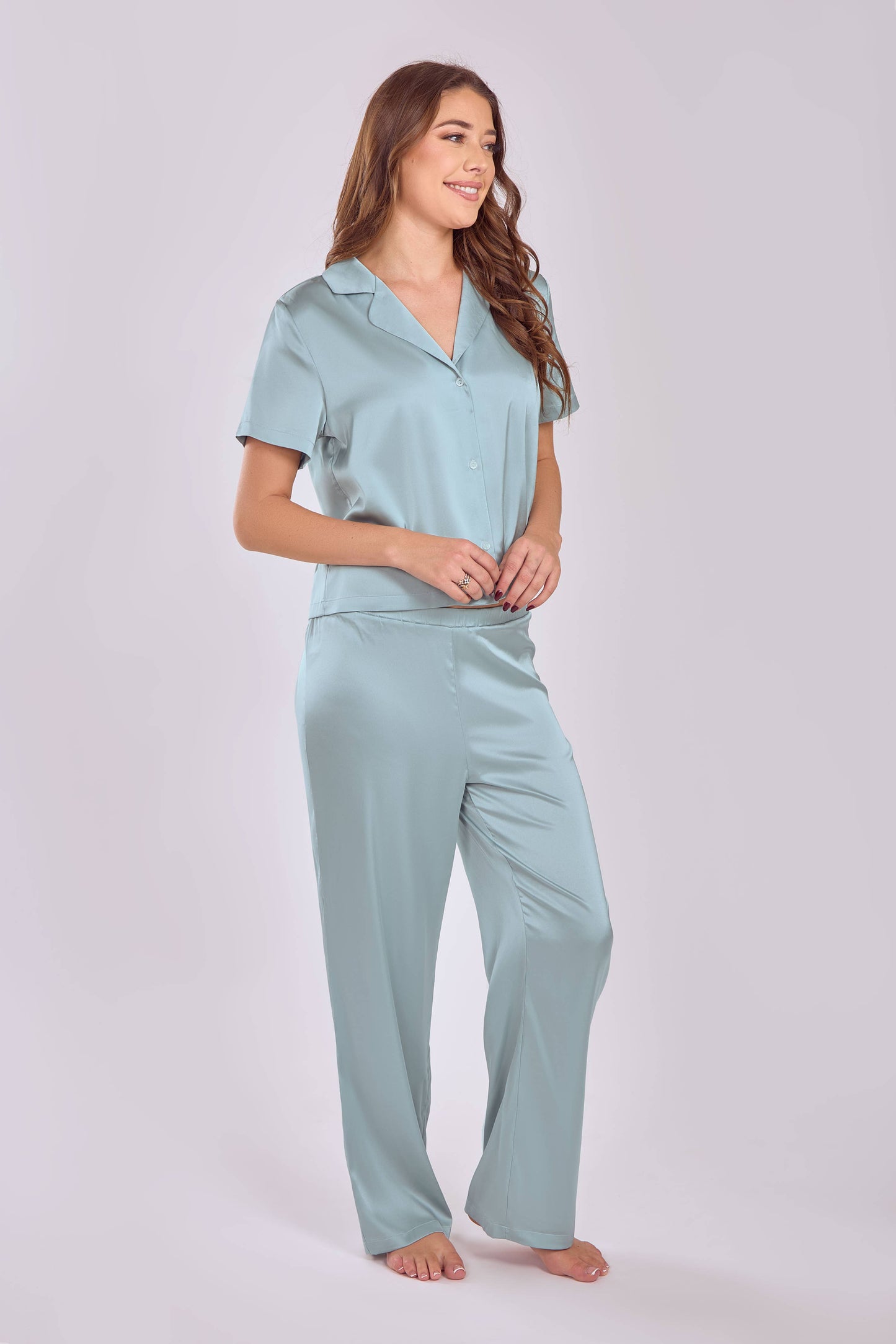 Camille Sage Stretch Satin Soft Cup Dress/Gown