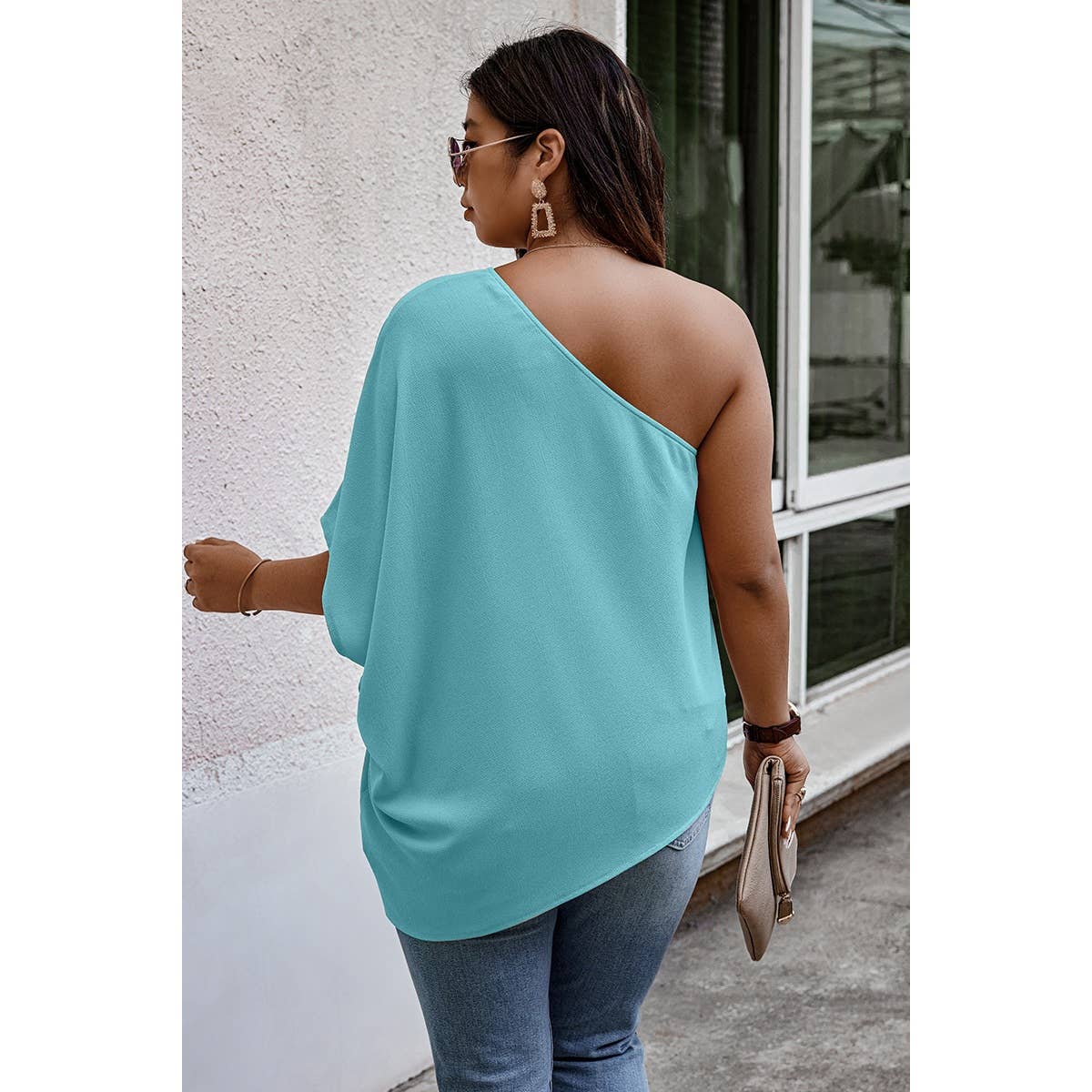 Plus One Shoulder Solid Casual Loose Fit Shirt