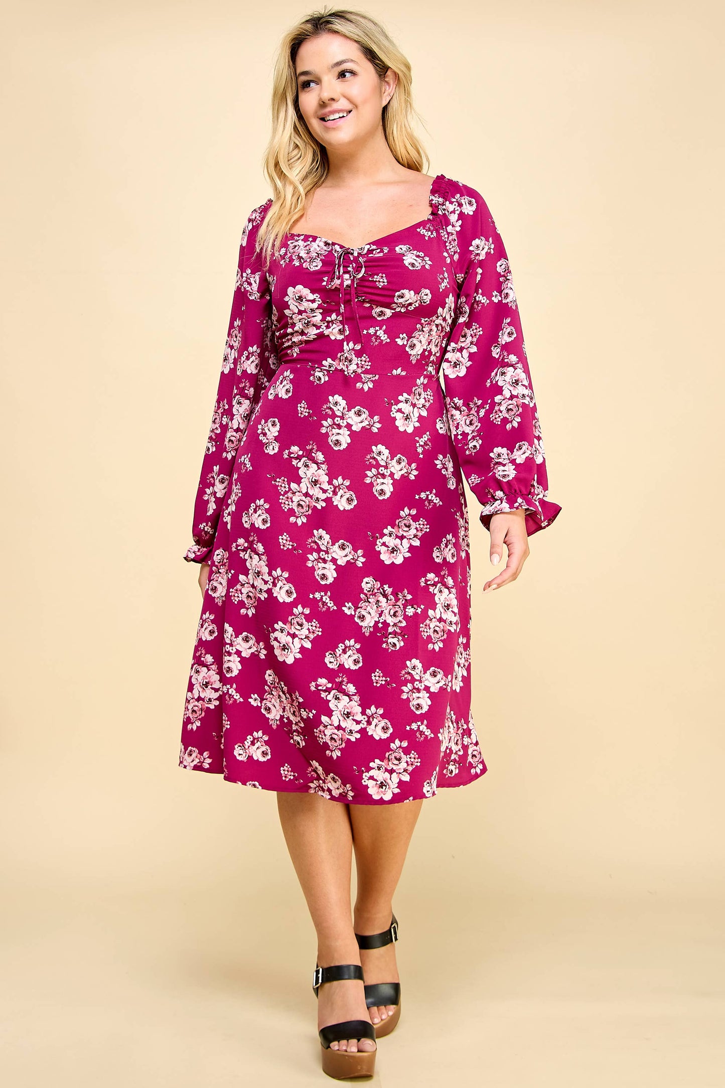PLUS SIZE LONG SLEEVE MIDI CORSET DRESS A4594U54A33X