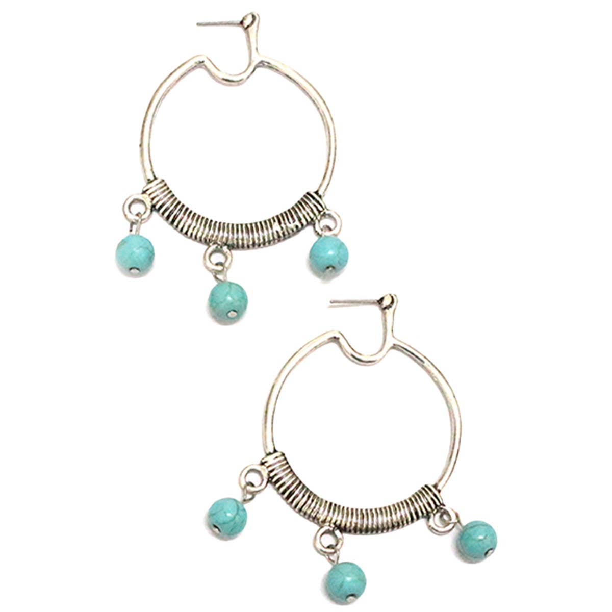 TURQUOISE BEAD HOOP EARRINGS