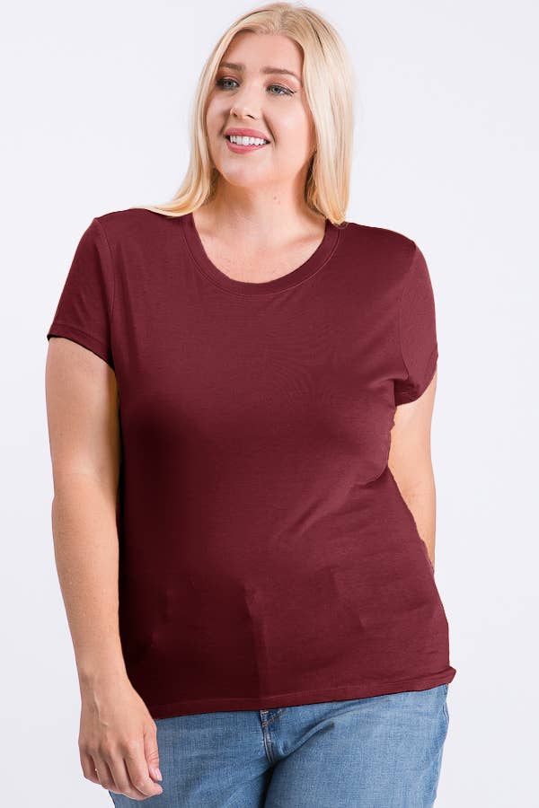 Plus Size Round Neck Basic Solid Tee Cotton Top