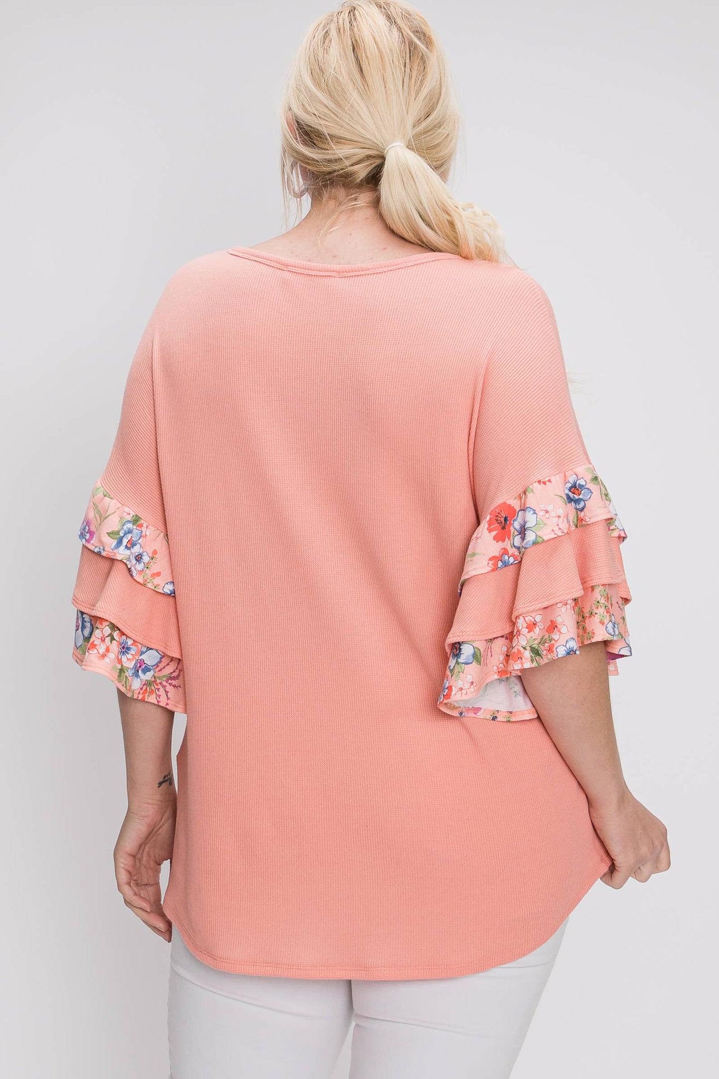 Plus tiered ruffle short sleeve top-PST6046A