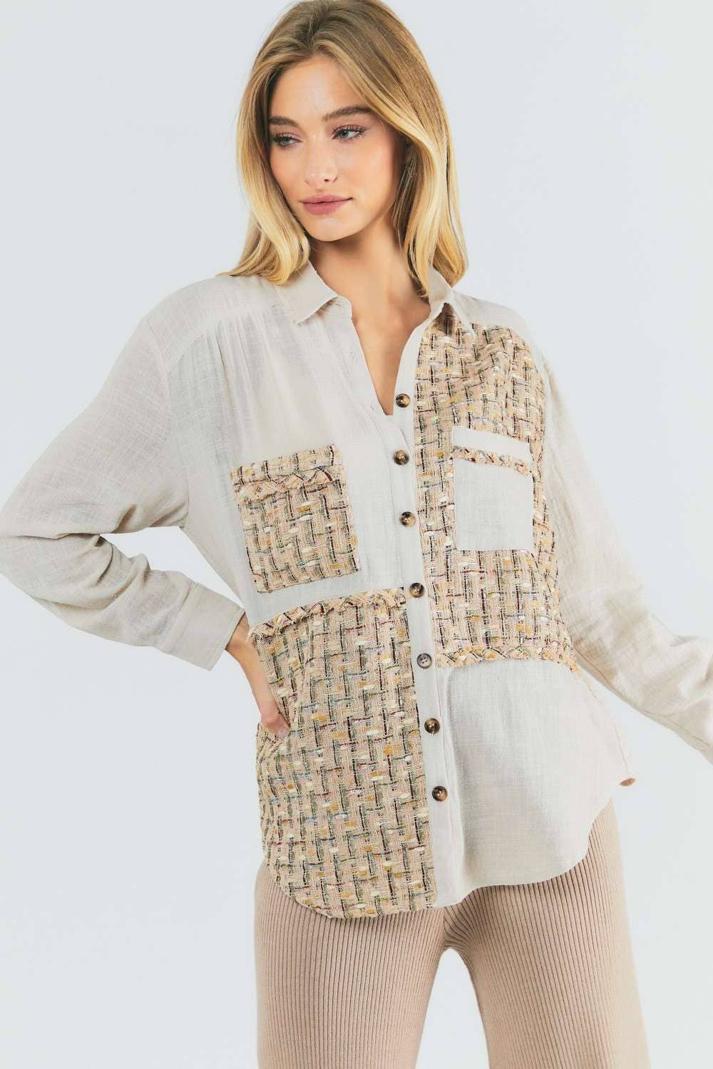 PLUS MULIT PRINTED CHEST POCKET BUTTON DOWN SHIRT