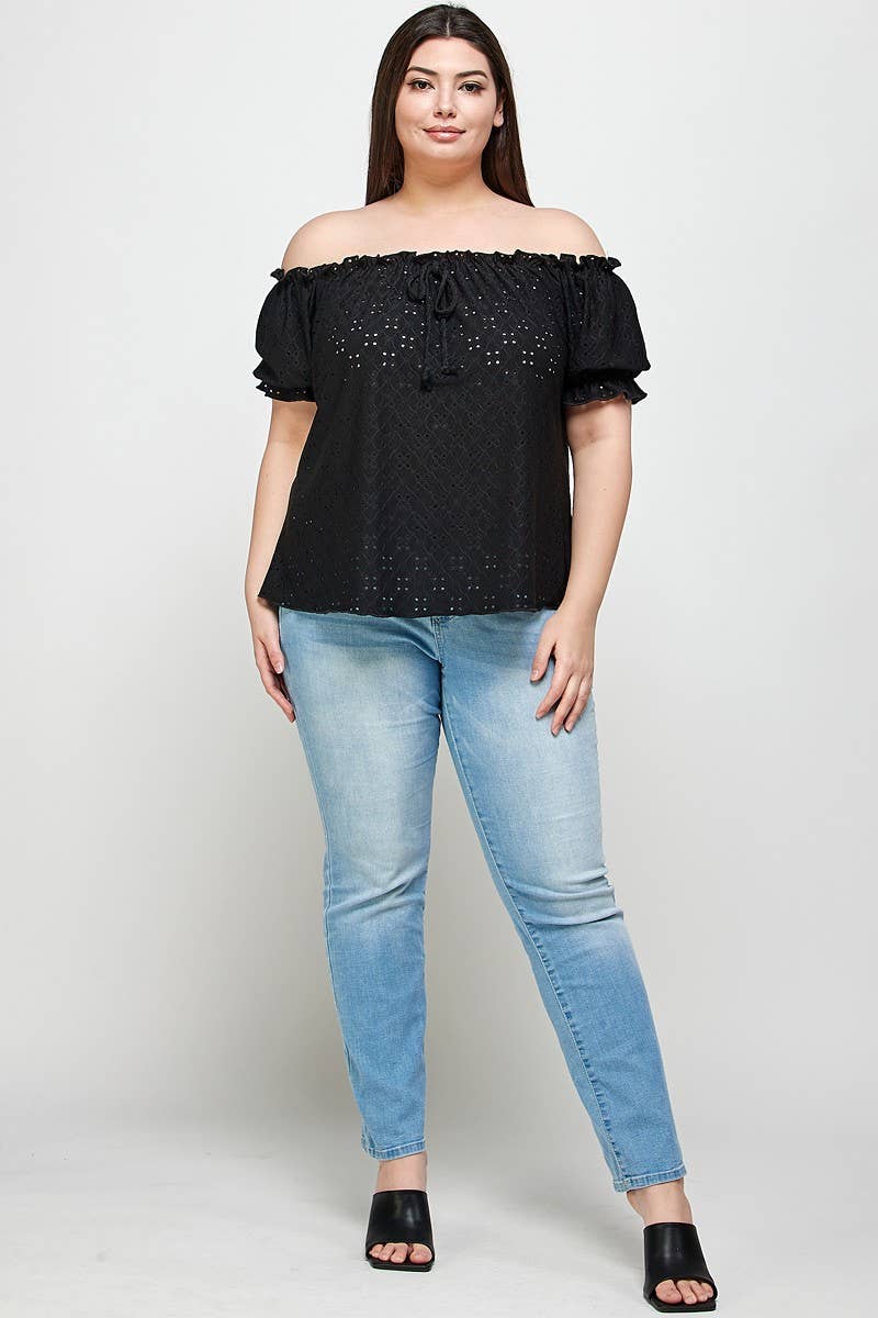Textured Eyelet Knit Ruffled Top - WG17125-2T