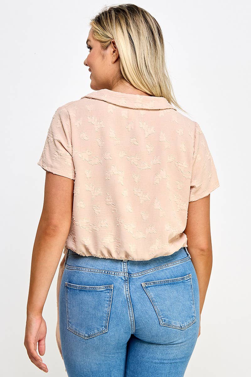 Plus Size Collar Wrap Side Tie Top - NK18396-T