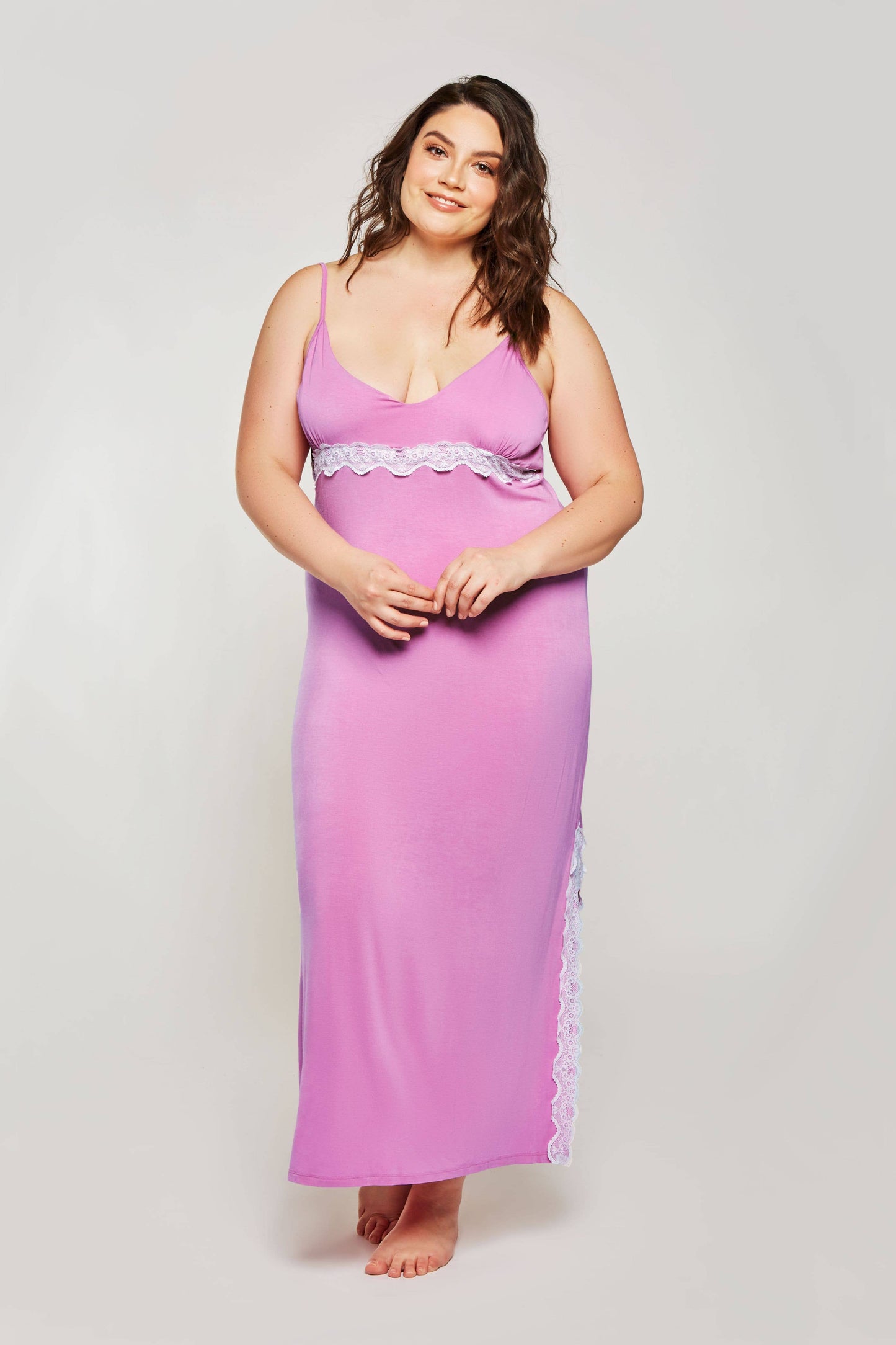 Lorelei Viscose Pink Gown/Dress Trimmed in Lace