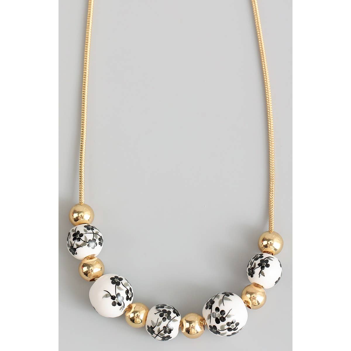 FLORAL PORCELAIN BEADED STAINLESS CHAIN NECKLACE