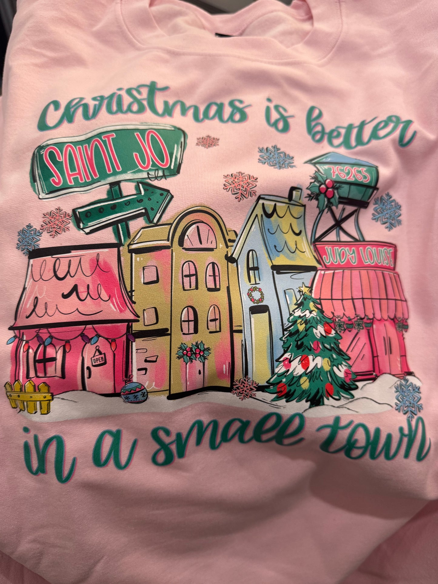 Christmas in a Small Town Sweatshirt Pink