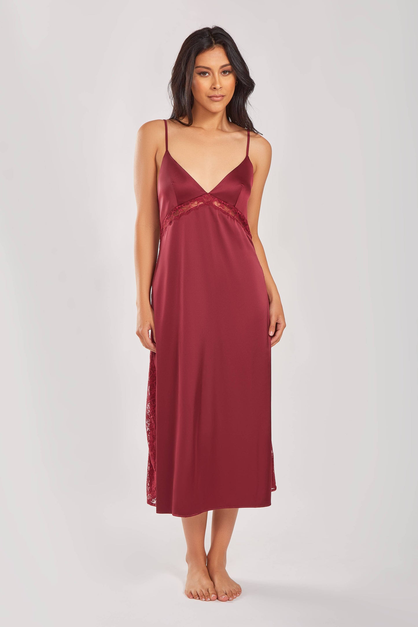 Layla Stretch Satin Lace Cut Out Long Gown