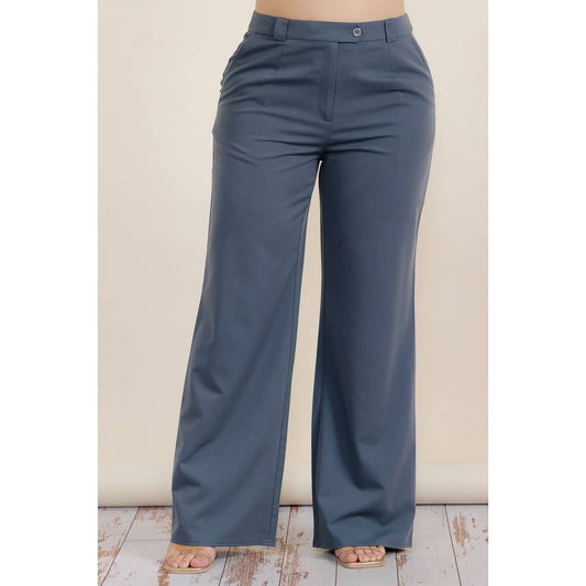 PLUS SIZE BUTTON TAB STRAIGHT LEG TROUSER PANTS