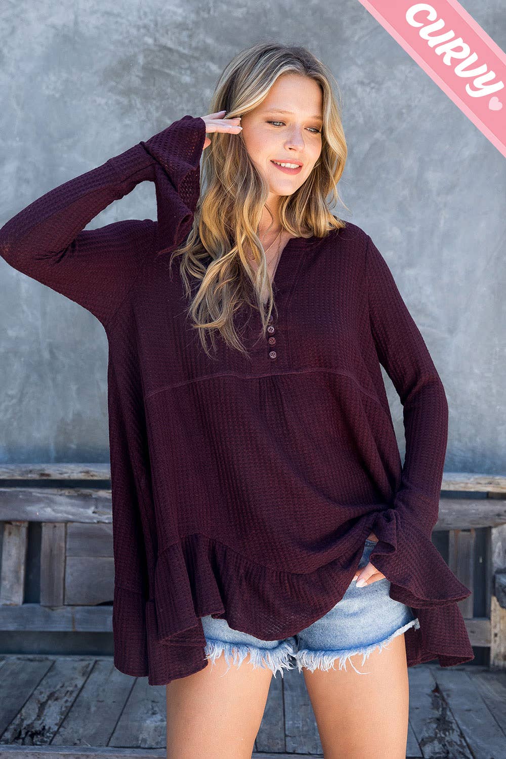 SW275PL - Curvy Waffle Knit Flare Top