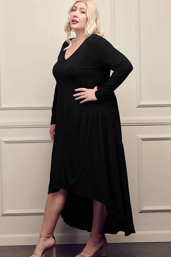 Plus Size V-Neck Long Sleeve Tail Holiday Dress