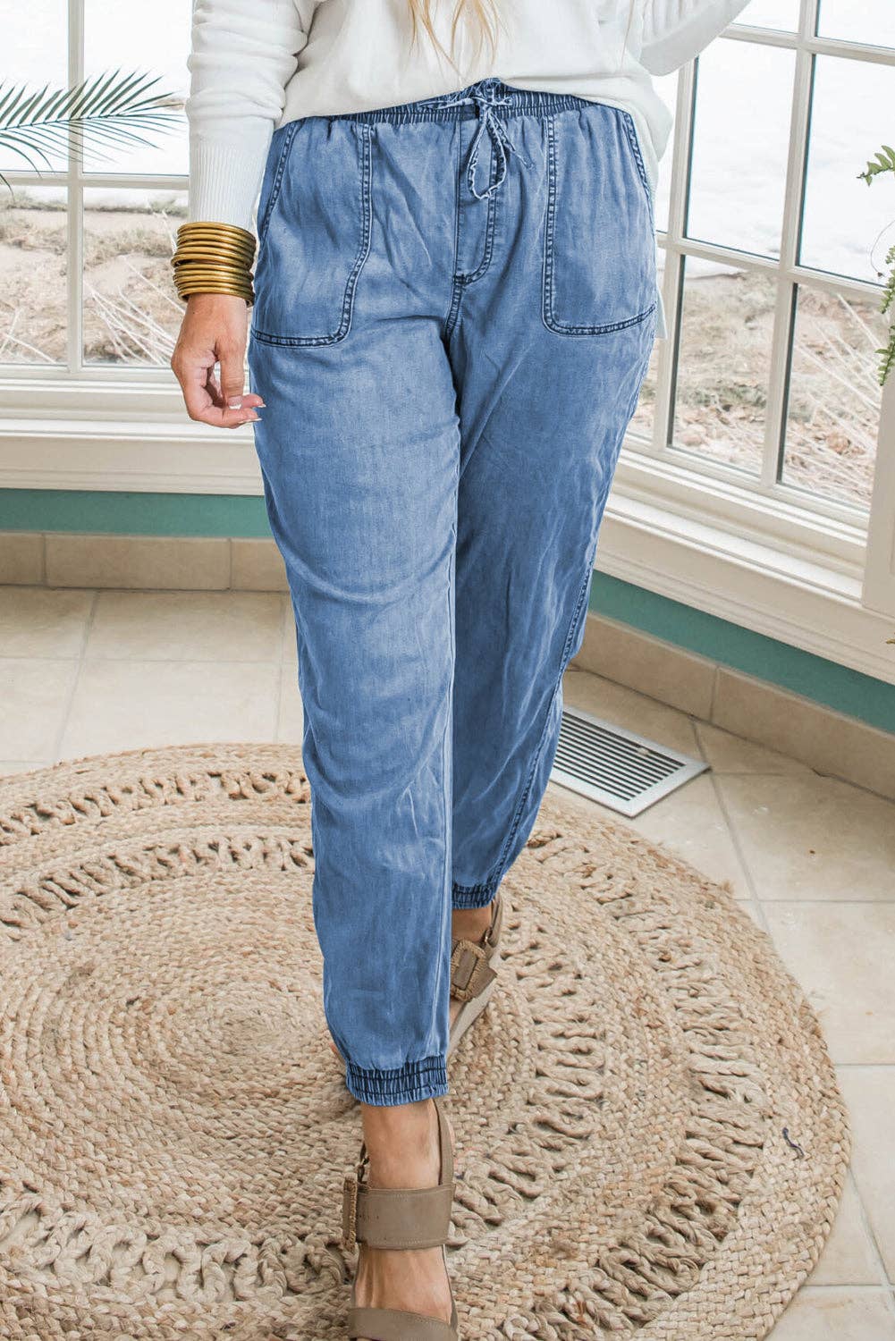 Denim Drawstring Waist Joggers Plus Size