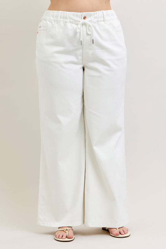 Judy Blue High Waisted Featherweight Palazzo Rose Gold Trim/Elastic WB