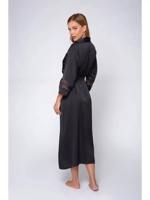 Tess Satin Long Robe with Sparkle Lace