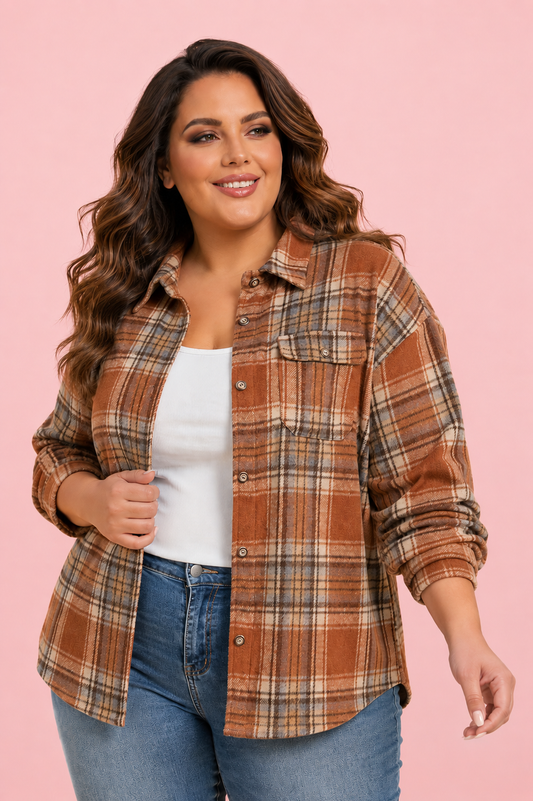 Plus Size Plaid Flap Pocket Buttoned Shacket