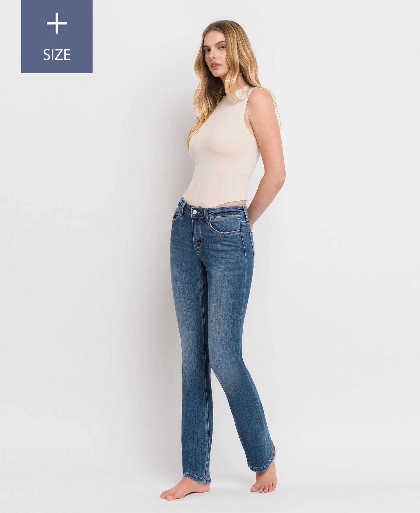 PLUS SIZE TUMMY CONTROL MID RISE BOOTCUT JEANS LV1064-P