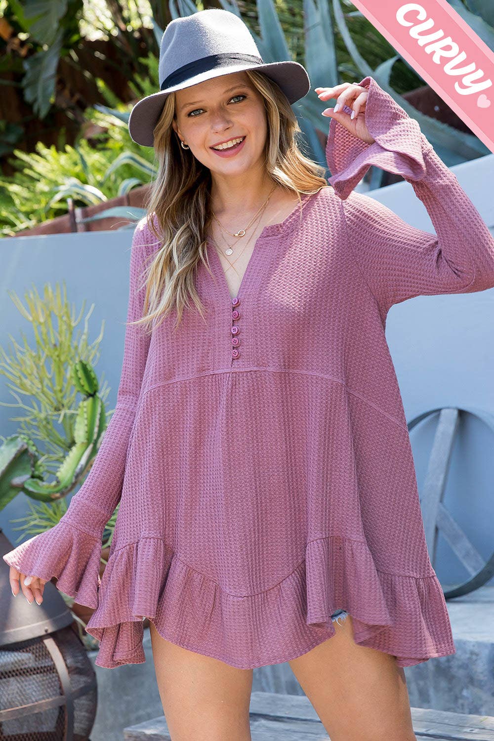 SW275PL - Curvy Waffle Knit Flare Top