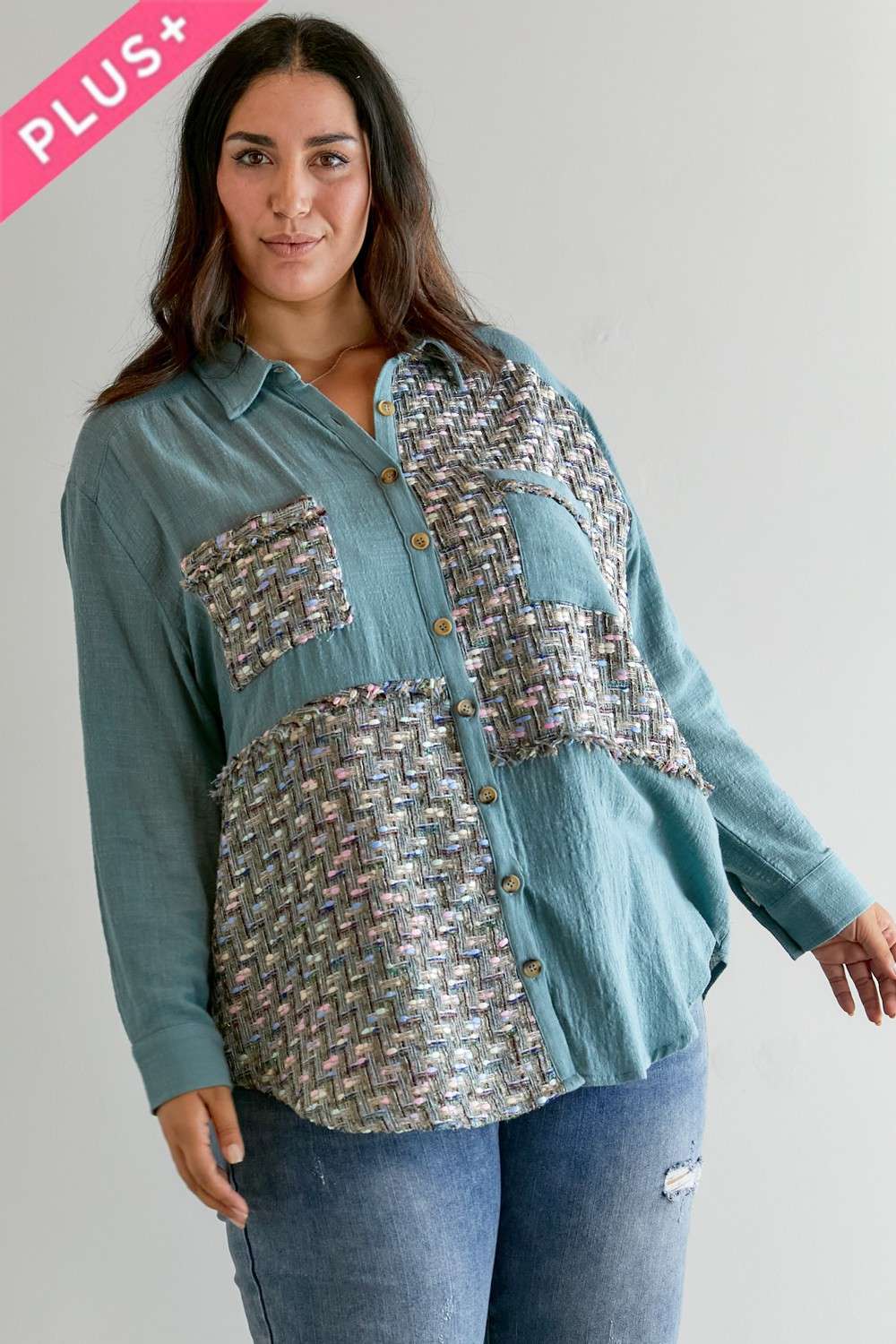 PLUS MULIT PRINTED CHEST POCKET BUTTON DOWN SHIRT