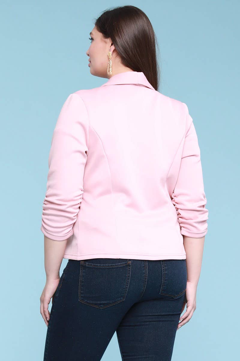 Plus Size Blazer Jacket With Ruched Sleeves - WG17604-2J