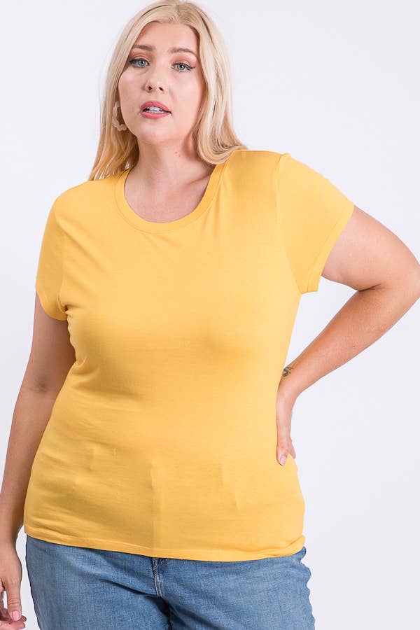 Plus Size Round Neck Basic Solid Tee Cotton Top