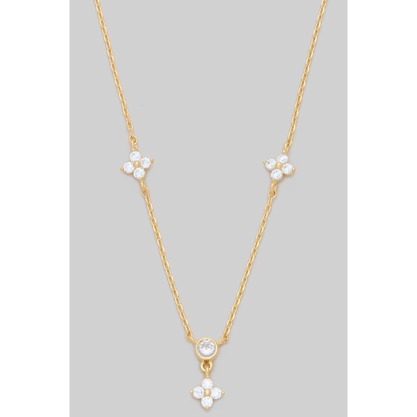 BRASS CZ FLOWER CHARM NECKLACE