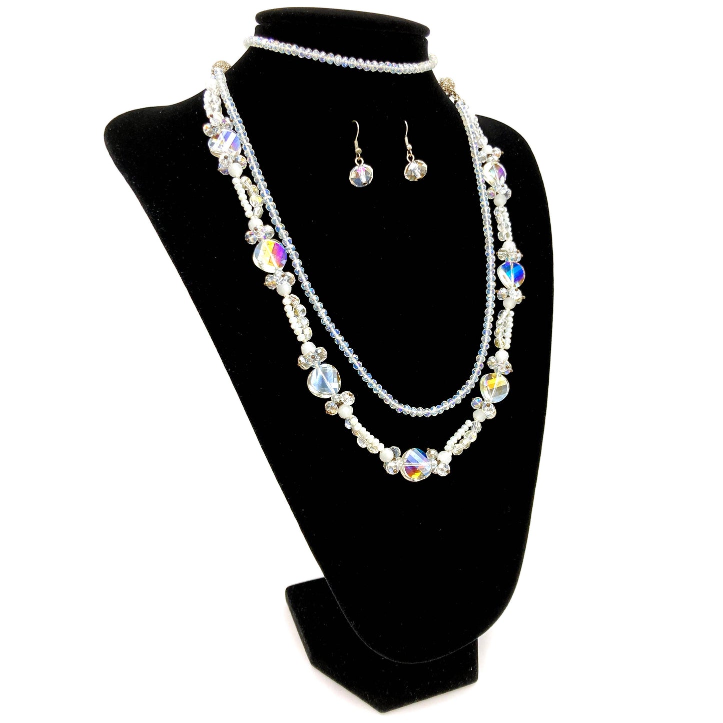 Majestic Glass Crystal Flower Two Piece Opera Necklace Earrings Set