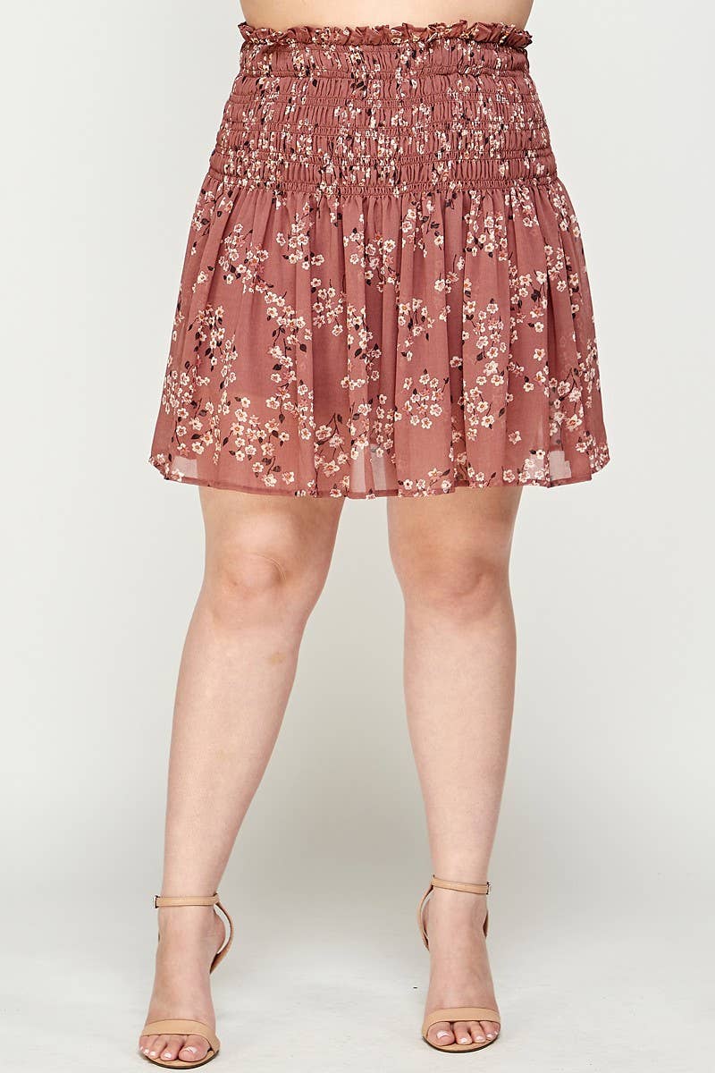 Plus Size Skort Floral Smocked A-Line - SS2163P-2SK
