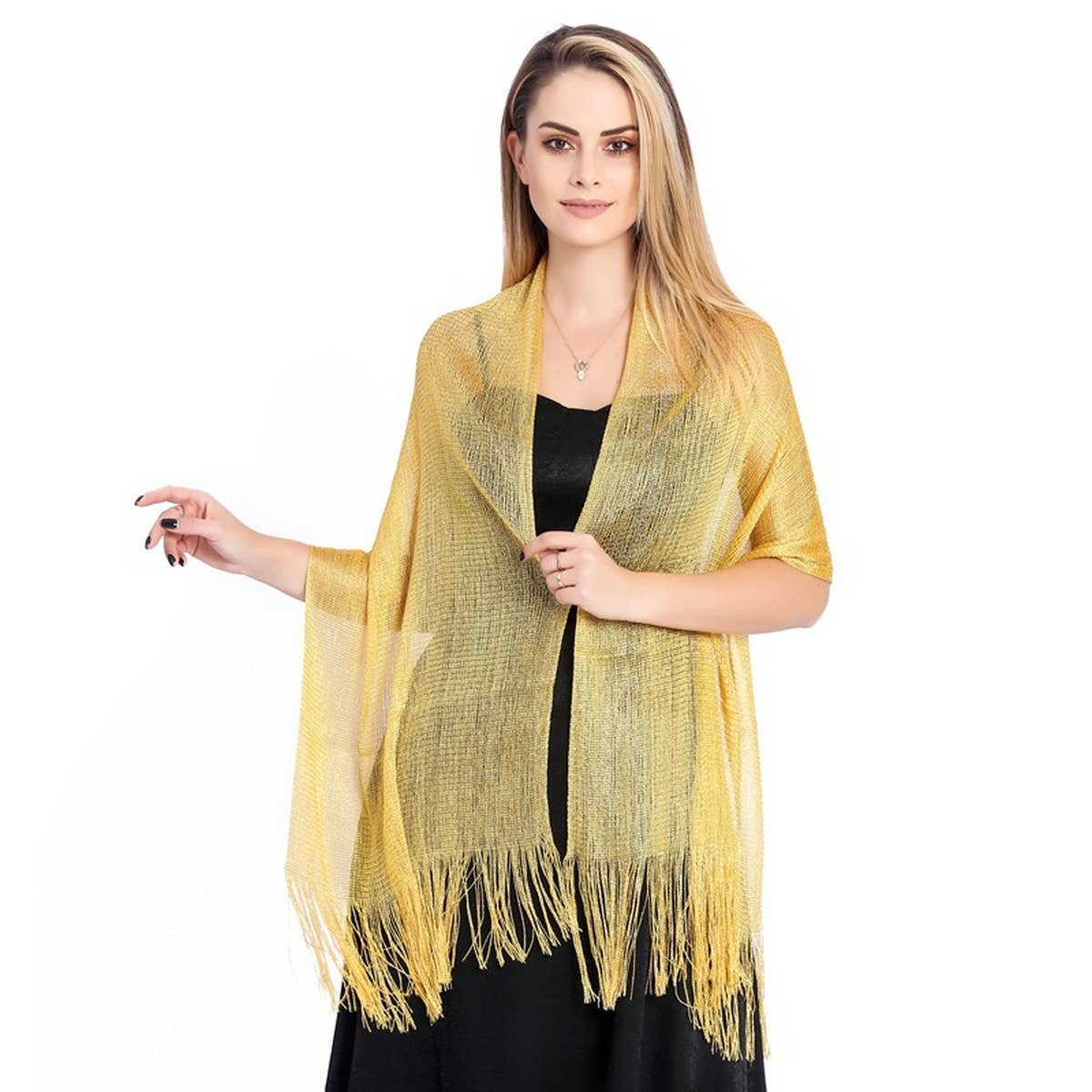 FASHIONABLE GOLD AND SILVER SILK SHAWL_CWASC1091