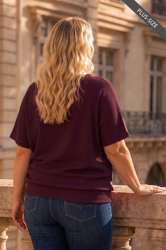 PLUS SIZE Curly Rib Oversized Ruched Top
