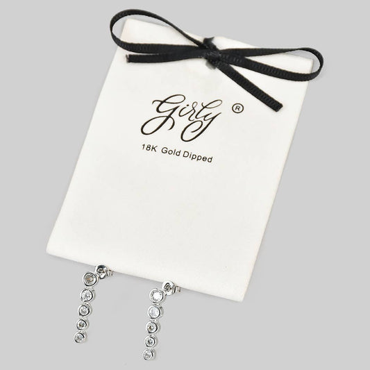 18K GOLD DIPPED ROUND CZ BAR DROP EARRINGS