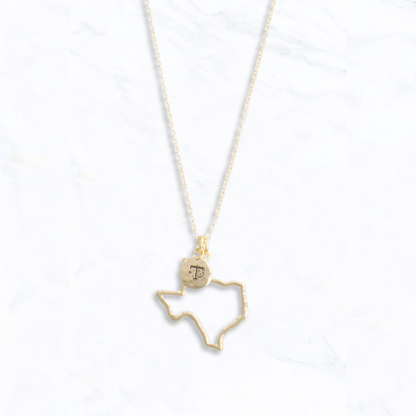 Texas State Outline T Charm Necklace