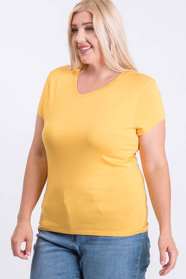 Plus Size V-Neck Basic Short Sleeve Solid Tee Cotton Top