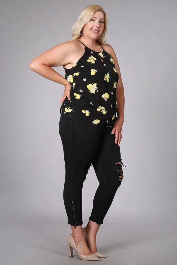 Plus Size Cami Top Lemon Print - KY17975-2T