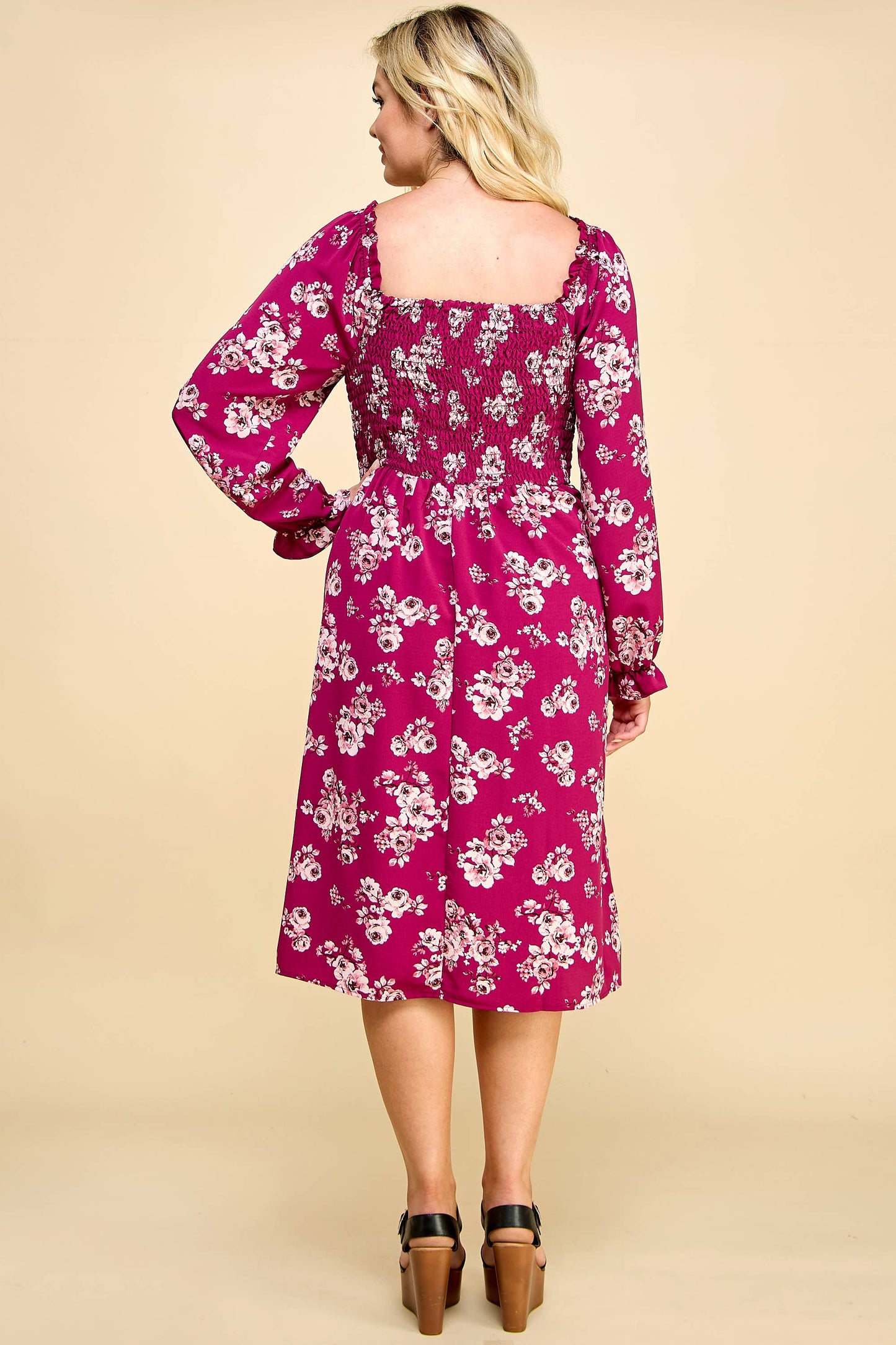 PLUS SIZE LONG SLEEVE MIDI CORSET DRESS A4594U54A33X