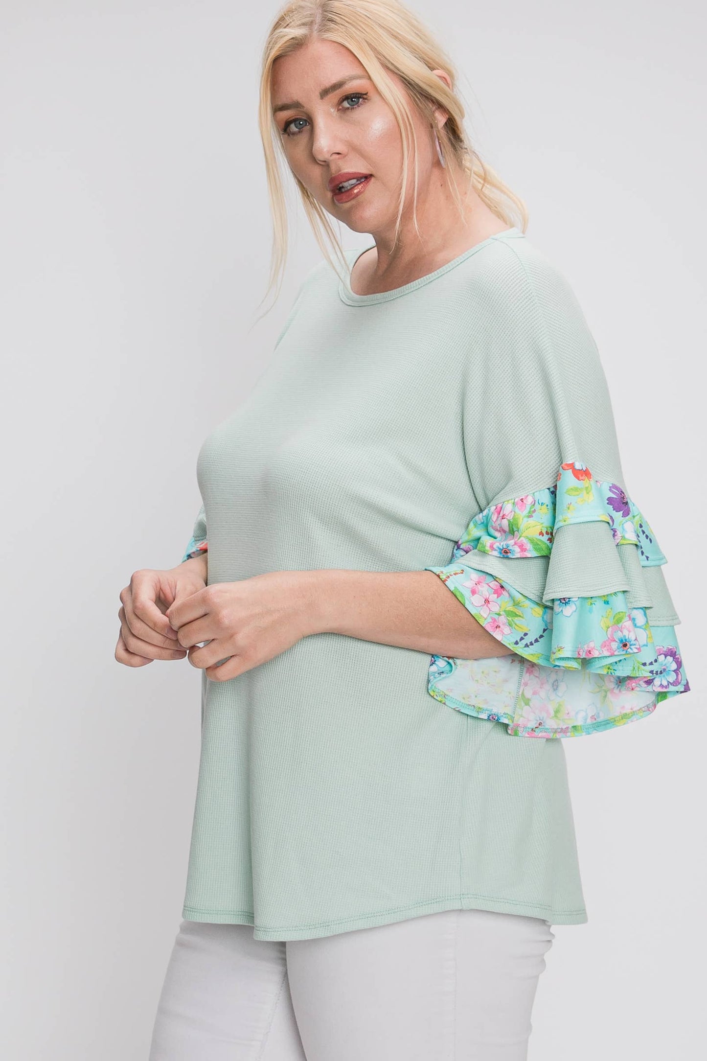 Plus tiered ruffle short sleeve top-PST6046A