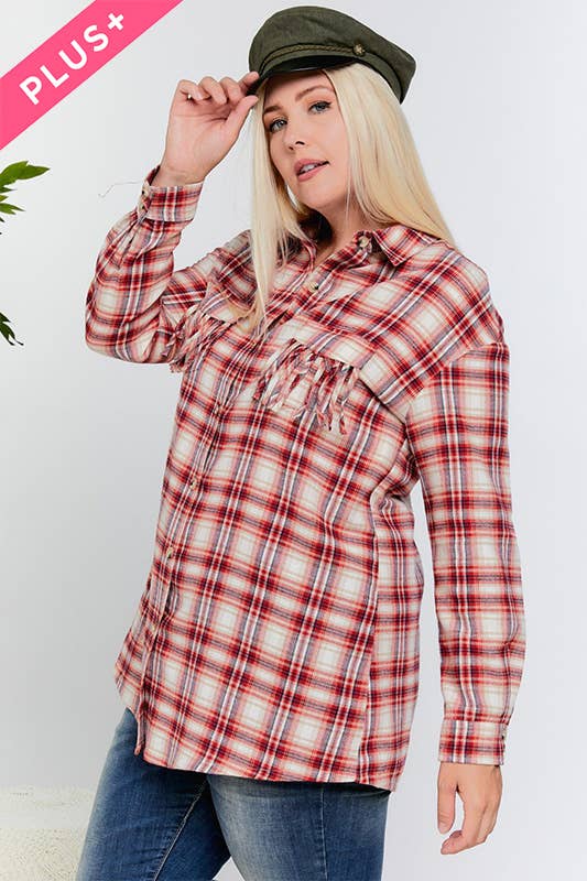 PLUS PLAID LONG SLEEVE BUTTON DOWN SHIRT